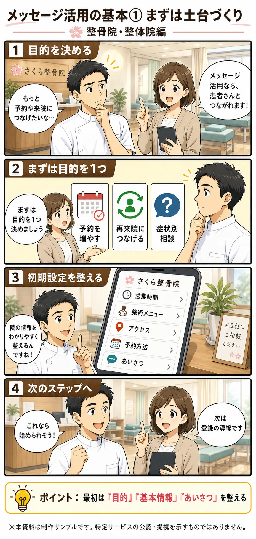 整骨院・整体院向け メッセージ活用資料 1ページ